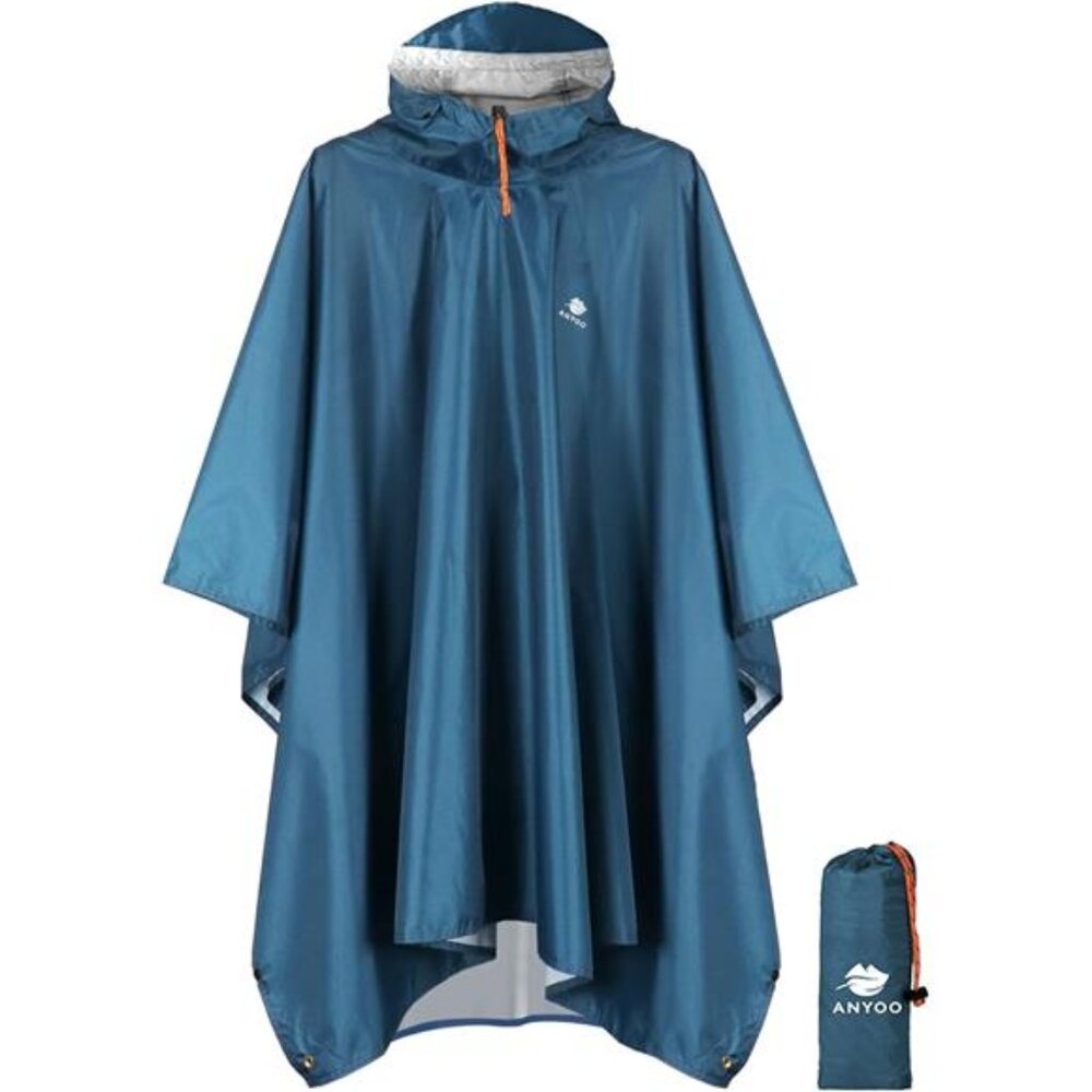 Hooded Rain Poncho Waterproof Lightweight Reusable Emergency Outdoor Jacket